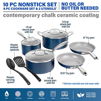 Granitestone 10-pc. Aluminum Dishwasher Safe Non-Stick Cookware Set, Color:  Black - JCPenney