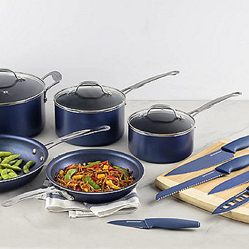 Granitestone 17 Piece Blue Cookware Set Including Knife Set And Bamboo  Cutting Board : Target