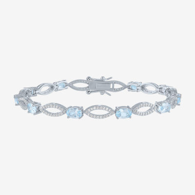 Simulated Blue Aquamarine Sterling Silver Tennis Bracelet