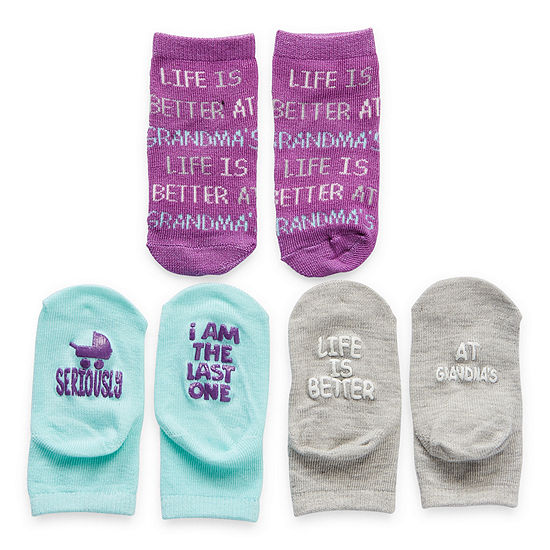 Sole Sayings Baby Girls 3 Pair Crew Socks
