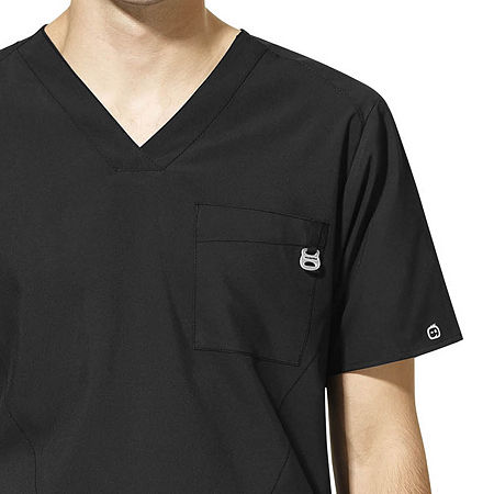 Wink W123 Mens V Neck Moisture Wicking Wrinkle Resistant Quick Dry Short Sleeve Scrub Top, Large, Black