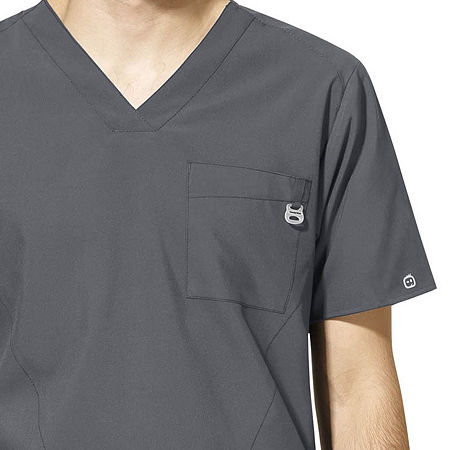 Wink W123 Mens V Neck Moisture Wicking Wrinkle Resistant Quick Dry Short Sleeve Scrub Top, X-small, Gray