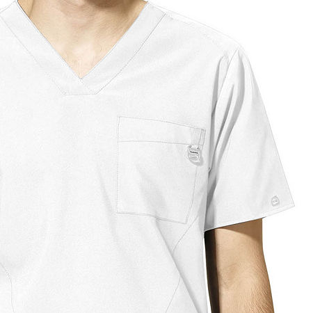 Wink W123 Mens V Neck Moisture Wicking Wrinkle Resistant Quick Dry Short Sleeve Scrub Top, Medium, White