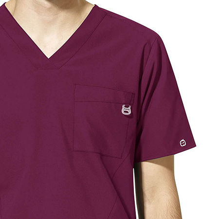 Wink W123 Mens V Neck Moisture Wicking Wrinkle Resistant Quick Dry Short Sleeve Scrub Top, X-small, Red