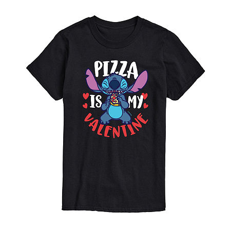 Mens Crew Neck Short Sleeve Lilo & Stitch Valentine's Day T-Shirt, Xx-large, Black