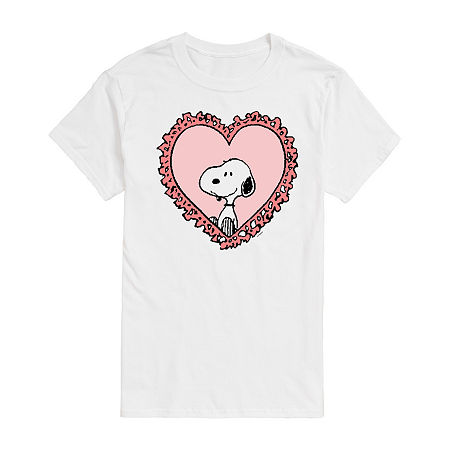 Mens Crew Neck Short Sleeve Peanuts Valentine's Day T-Shirt, X-large, White