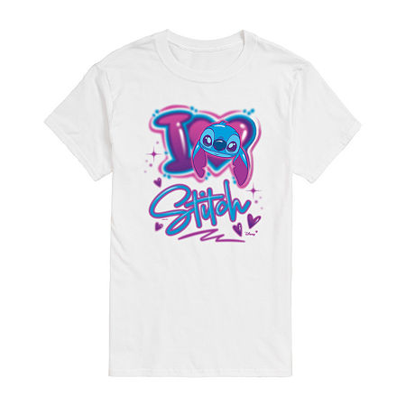 Mens Crew Neck Short Sleeve Lilo & Stitch Valentine's Day T-Shirt, Xx-large, White