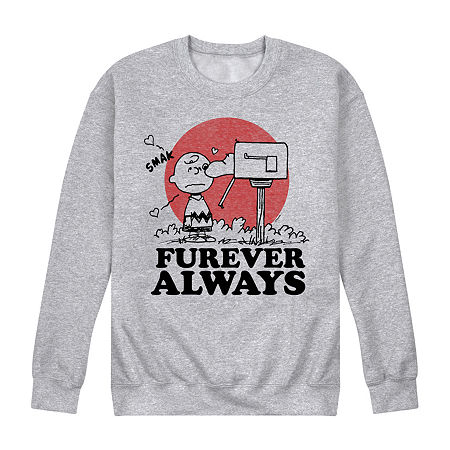 Mens Crew Neck Long Sleeve Peanuts Valentine's Day Sweatshirt, X-large, Gray