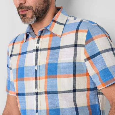 St. John's Bay Textured No Tuck Mens Short Sleeve Classic Fit Button-Down Shirt