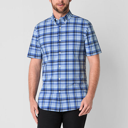 St. John's Bay Performance Mens Moisture Wicking Slim Fit Short Sleeve Button-Down Shirt, X-large, Blue