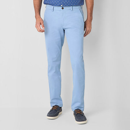 St. John's Bay Stretch Chino Mens Straight Slim Fit Flat Front Pant, 40 30, Blue