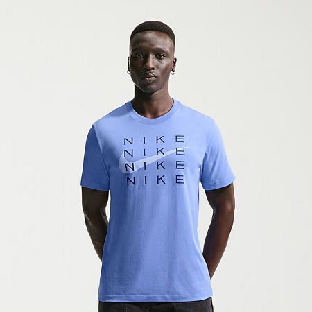 Nike Swoosh Mens Crew Neck Short Sleeve Classic Fit Graphic T-Shirt, Medium, Blue