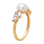 Certified Sofia Cultured Freshwater Pearl and Lab Created White Sapphire in 10K Gold Cocktail Ring