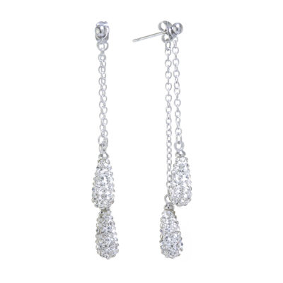 Sparkle Allure Womens Crystal Pure Silver Over Brass Pear Drop Earrings