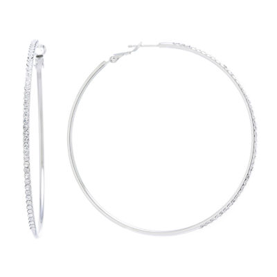 Sparkle Allure Crystal Pure Silver Over Brass Round Hoop Earrings