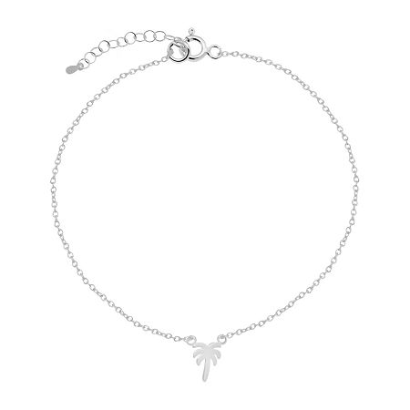 Itsy Bitsy Palm Tree Sterling Silver 9 Inch Cable Ankle Bracelet, One Size, No Clr