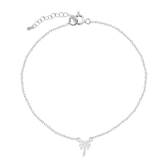 Itsy Bitsy Palm Tree Sterling Silver 9 Inch Cable Ankle Bracelet