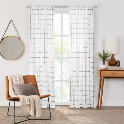 Fieldcrest Arden Windowpane Cotton Sheer Rod Pocket Single Curtain