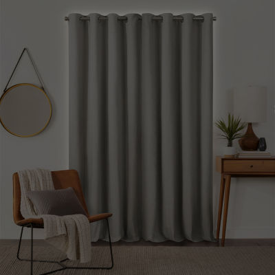 Fieldcrest Devin Solid Cotton Chambray Energy Saving 100% Blackout Grommet Top Single Curtain Panel