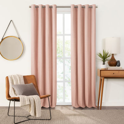 Fieldcrest Devin Solid Cotton Chambray Energy Saving 100% Blackout Grommet  Top Single Curtain Panel