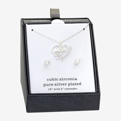 Sparkle Allure Mom Womens Cubic Zirconia Pure Silver Over Brass Heart 2-pc. Jewelry Set