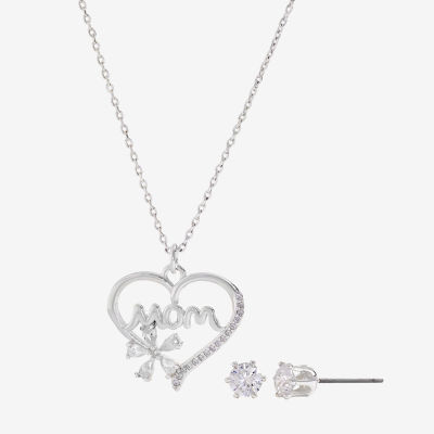 Sparkle Allure Mom Womens Cubic Zirconia Pure Silver Over Brass Heart 2-pc. Jewelry Set