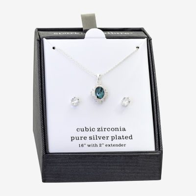 Sparkle Allure Womens Blue Cubic Zirconia Pure Silver Over Brass 2-pc. Jewelry Set