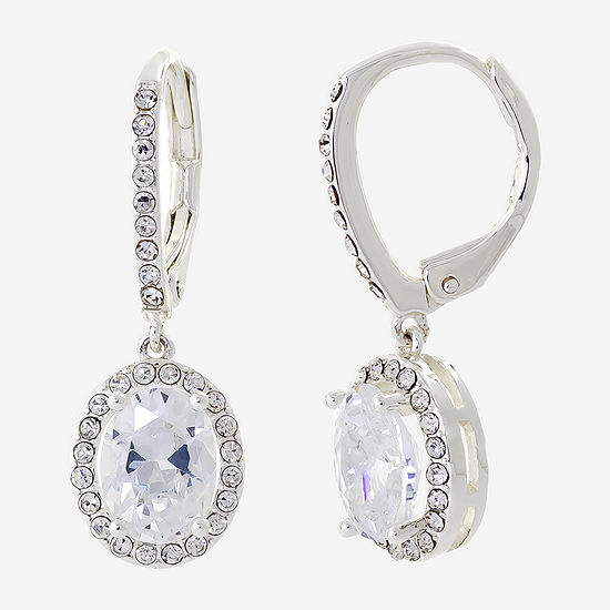 Sparkle Allure Cubic Zirconia Pure Silver Over Brass Oval Drop Earrings