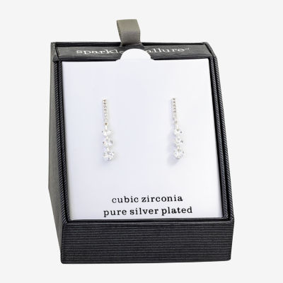 Sparkle Allure Womens Cubic Zirconia Pure Silver Over Brass Drop Earrings