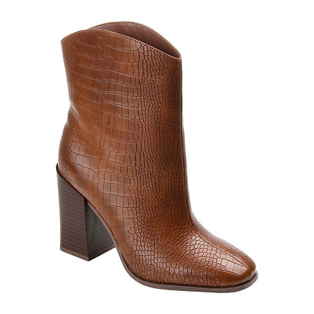 Journee Collection Womens Brekinn Stacked Heel Booties, 12 Medium, Brown