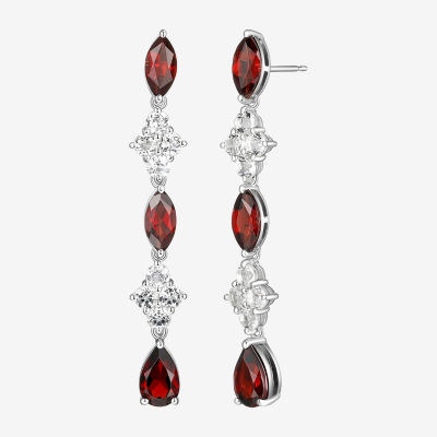 Genuine Red Garnet Sterling Silver Drop Earrings