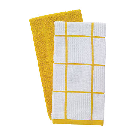 T-Fal Solid & Check Parquet 2-pc. Kitchen Towel, One Size, Yellow