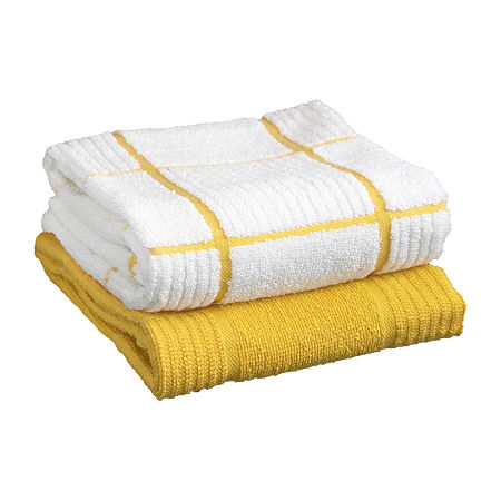 T-Fal Solid & Check Parquet 2-pc. Kitchen Towel, One Size, Yellow