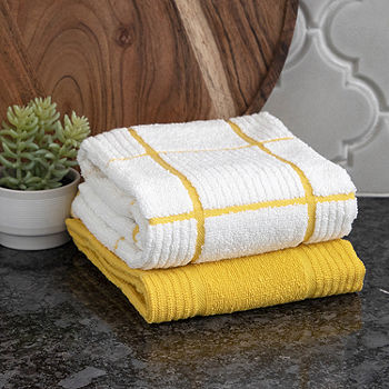 T-Fal Textiles 6-Piece Solid and Check Parquet Cotton/Terry Kitchen Dish Towel Cloth Set (Blue)