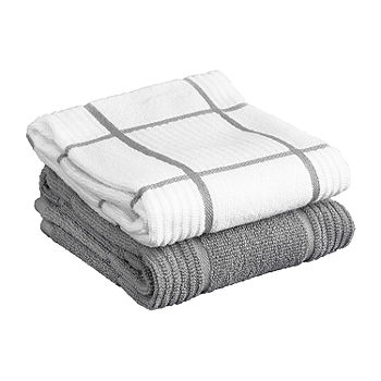 T-Fal Solid and Check Parquet Kitchen Towel, Two Pack, Gray
