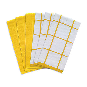 T-Fal Solid & Check Parquet 6-pc. Kitchen Towel, Color: Lemon