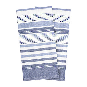 T-Fal Dual Terry Stripe Navy 2-pc. Kitchen Towel, Color: Navy