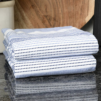 Siena Teal Kitchen Towels 2-Pc Absorbent Cotton Contrasting Blue