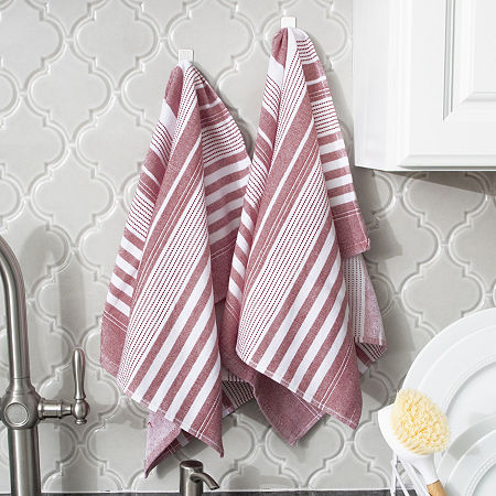 T-Fal Dual Terry Stripe 2-pc. Kitchen Towel, One Size, Red