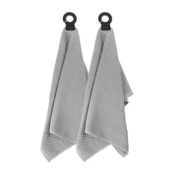 Gray Solid and Stripe Waffle Cotton Kitchen Towel Set of 2