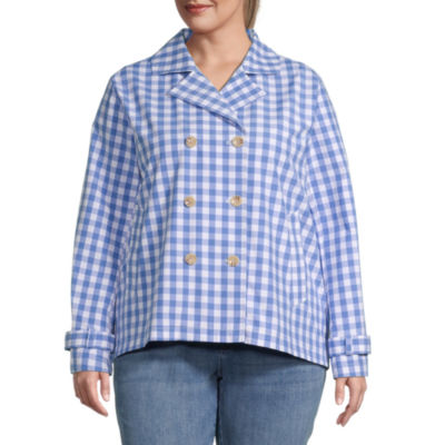 St. John's Bay Lightweight Trench CoatPlus, Color Blue Gingham JCPenney