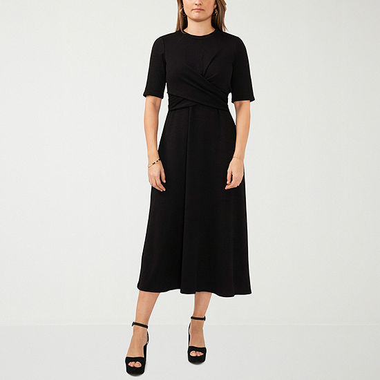Sam And Jess Short Sleeve Midi Fit + Flare Dress, Color: Black - JCPenney