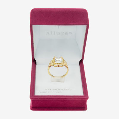 Sparkle Allure Cubic Zirconia 14K Gold Over Brass Heart Halo Cocktail Ring