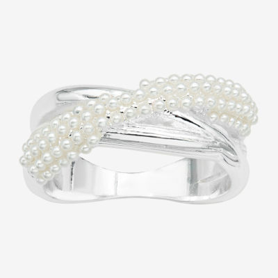Sparkle Allure Simulated Pearl Pure Silver Over Brass Band