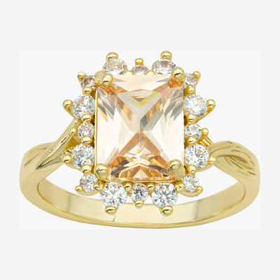 Sparkle Allure Twisted Cubic Zirconia 14K Gold Over Brass Halo Cocktail Ring