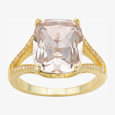 Sparkle Allure Split Shank Cubic Zirconia 14K Gold Over Brass Cocktail Ring