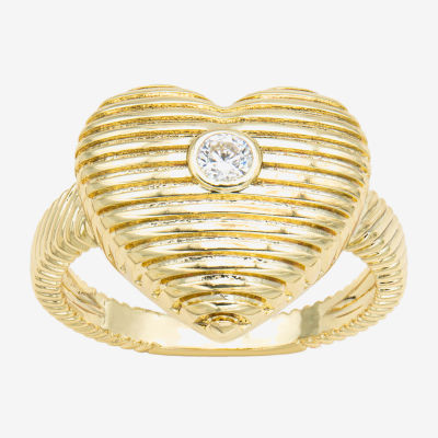 Sparkle Allure Textured Cubic Zirconia 14K Gold Over Brass Heart Cocktail Ring