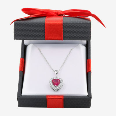 Yes, Please! Womens Lab Created Red Ruby Sterling Silver Heart Pendant Necklace