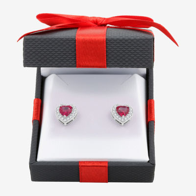 Yes, Please! Lab Created Red Ruby Sterling Silver Heart Stud Earrings