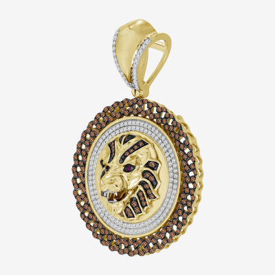 "Lion" Mens 1 1/4 CT. T.W. Natural Champagne Diamond 10K Gold Pendant